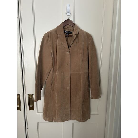 Vintage New York & Co. Mid Length Button Suede Leather Jacket Womens Size Large - Picture 1 of 9